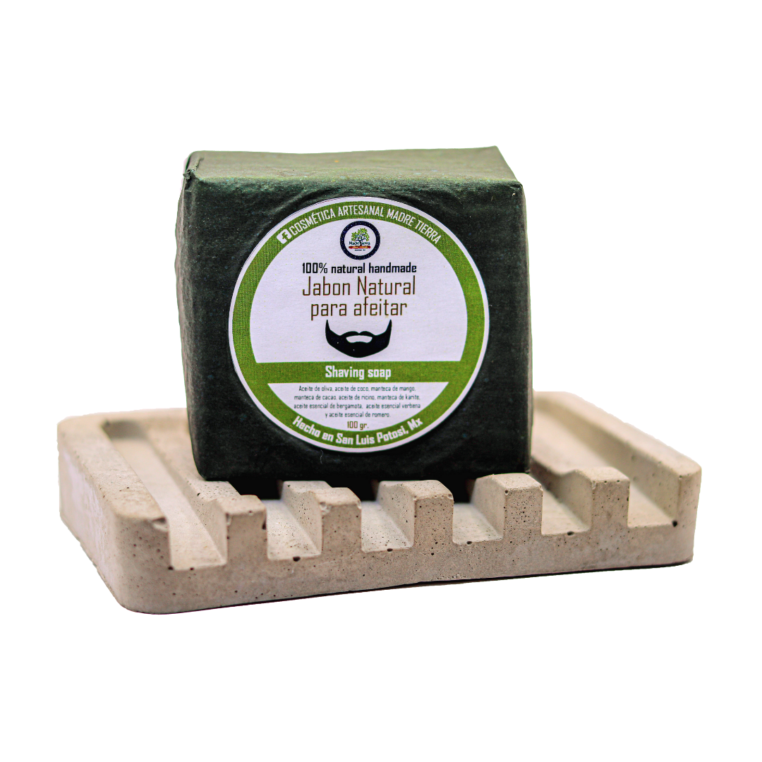 Jabón natural para afeitar 100gr con jabonera de concreto.