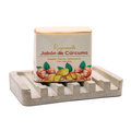 Jabón natural artesanal de cúrcuma 90gr con jabonera de concreto.