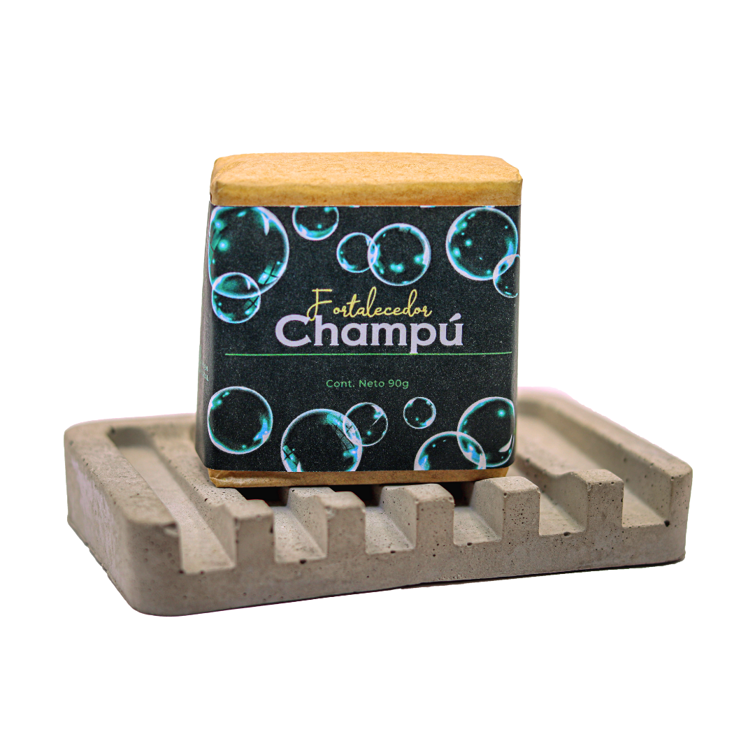 Champú natural en barra 90gr con jabonera de concreto.